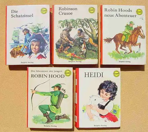 () Fünf Büchlein „Goldene Happy Bücher“ Delphin-Verlag, siehe bitte Beschreibung u. Bilder