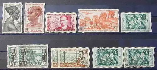 (1046931) Afrique Occidentale Francaise, 11 diverse Briefmarken, gebraucht, siehe bitte scan