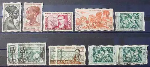 () Afrique Occidentale Francaise, 11 diverse Briefmarken, gebraucht, siehe bitte scan