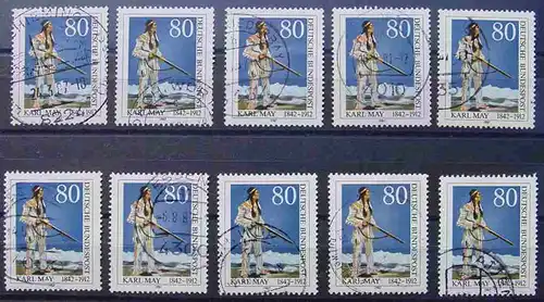 () Bund 1987, Mi 1314, 10 x Karl May, gebraucht, siehe bitte scan