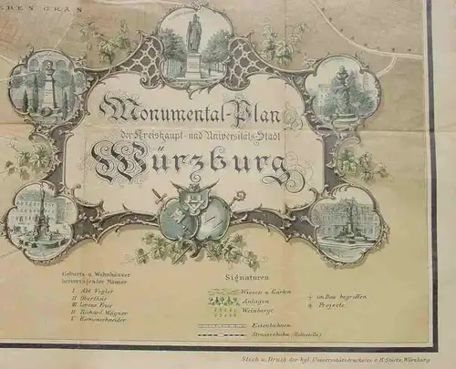 () Faltkarte / Stadtplan Würzburg. Siehe bitte Beschreibung u. Bilder