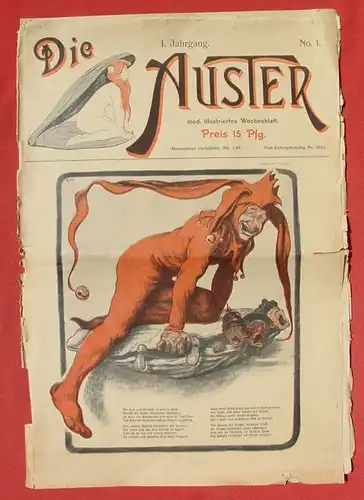 () „Die Auster“ Mod. Illustriertes Wochenblatt. Erste Ausgabe ! 1903. Mit Beilage. Siehe bitte Bilder u. Beschreibung # Satire # Humor