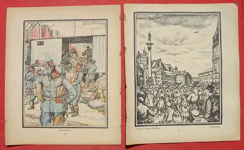 (1046886) Vier Bilder Militär 1915. Künstlerzeichn. v. Erich Büttner, siehe bitte Beschreibung u. Bilder