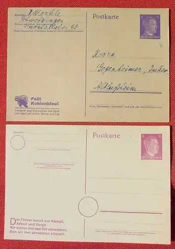 (1046640) Deutsches Reich. 2 x PK Ganzsachen, Kohlenklau u. "Der F .. kennt nur Kampf ...", siehe bitte Bild, Rs. blanco