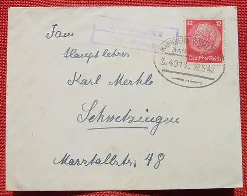 (1046643) Kuvert, Posthilfestempel Neckarburken Mosbach, Bahnpost Z. 4011