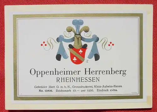 (1046718) Oppenheimer Herrenberg, Rheinhessen, Heimatbeleg, Wein-Vignette auf PK, siehe bitte Bilder und Beschreibung !