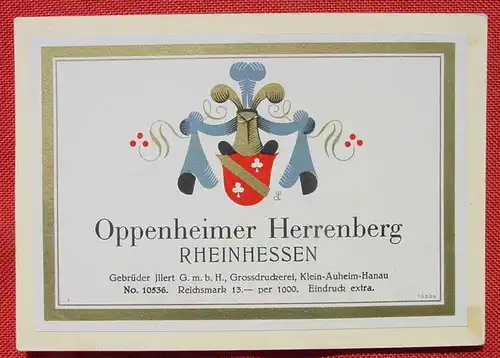 () Oppenheimer Herrenberg, Rheinhessen, Heimatbeleg, Wein-Vignette auf PK, siehe bitte Bilder und Beschreibung !