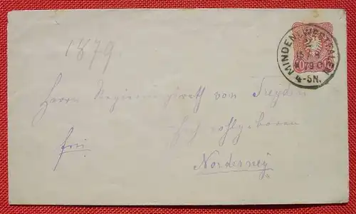 (1046731) Heimatbeleg, altes Briefkuvert mit eingedruckter Marke, Stpl. Minden i. Westfalen 1879, siehe bitte Bilder