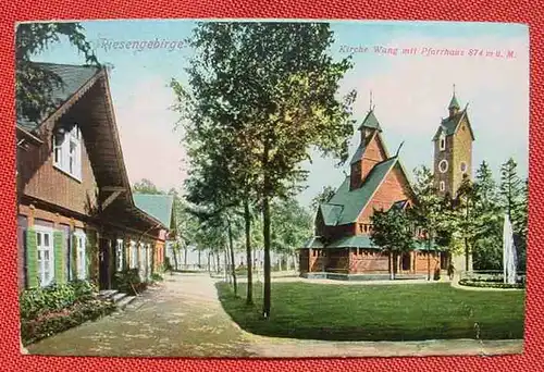 (1046769) Riesengebirge, Wang Kirche Pfarrhaus, 1929, Riss geklebt siehe bitte Bilder