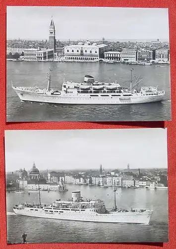 (1046784) Ansichtskarten. 2 x Foto-Postkarten mit schönen, großen Schiffe-Abbildungen. Rs. Text .. ADRIATICA .. Venise .. Paquebots SAN MARCO - SAN GIORGIO .. 203 passagers  // und :  ADRIATICA .. Venise .. Paquebots ESPERIA .. 472 passagers ...