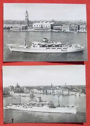 () Ansichtskarten. 2 x Foto-Postkarten mit schönen, großen Schiffe-Abbildungen. Rs. Text .. ADRIATICA .. Venise .. Paquebots SAN MARCO - SAN GIORGIO .. 203 passagers  // und :  ADRIATICA .. Venise .. Paquebots ESPERIA .. 472 passagers ...