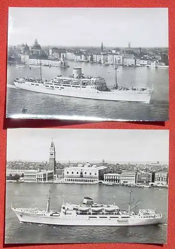 (1046785) Ansichtskarten. 2 x Foto-Postkarten mit schönen, großen Schiffe-Abbildungen. Rs. Text .. ADRIATICA .. Venise .. Paquebots SAN MARCO - SAN GIORGIO .. 203 passagers  // und :  ADRIATICA .. Venise .. Paquebots ESPERIA .. 472 passagers ...