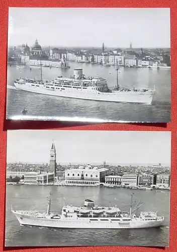 () Ansichtskarten. 2 x Foto-Postkarten mit schönen, großen Schiffe-Abbildungen. Rs. Text .. ADRIATICA .. Venise .. Paquebots SAN MARCO - SAN GIORGIO .. 203 passagers  // und :  ADRIATICA .. Venise .. Paquebots ESPERIA .. 472 passagers ...