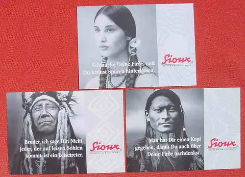 (1046798) 3 x Reklamekarten Sioux Schuhe, TOP Zustand # Indianer # Werbekarte