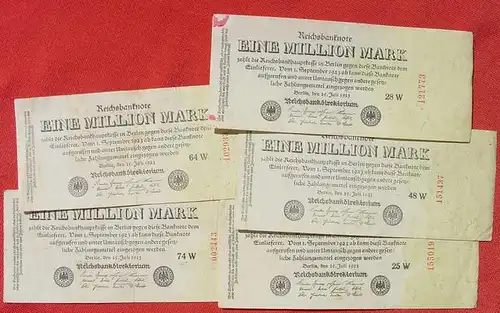 (1046810) 5 Banknoten zu je 1 Million Reichsmark, Berlin 1923. Ro. 92. Deutsches Reich. Geldscheine # nlvnoten