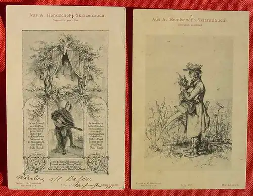 (1046051) Kuenstler-AK, 2 x Aus A. Hendschels's Skizzenbuch, um 1900, Gebrauchsspuren, siehe bitte Bilder