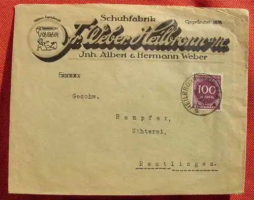 (1045919) Kuvert Heilbronn 1923. Schuhfabrik Fr. Weber, siehe bitte Bilder