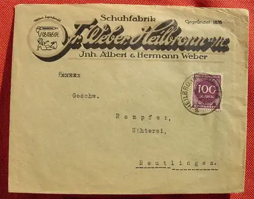 () Kuvert Heilbronn 1923. Schuhfabrik Fr. Weber, siehe bitte Bilder