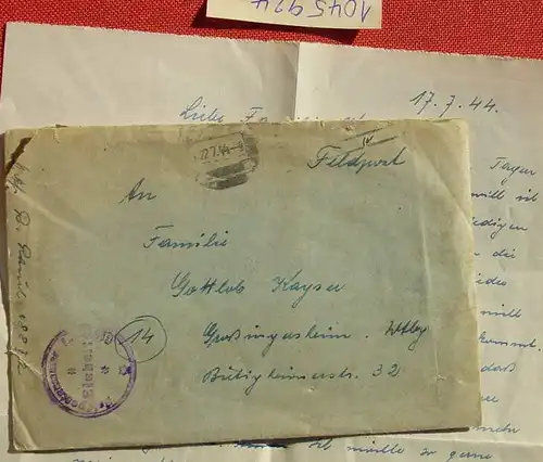 (1045924) Feldpostbrief mit Inhalt, 22. 7. 1944, siehe bitte 2 Bilder