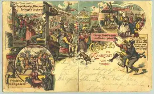 () Ansichtskarte. Gross-AK. "Gruss aus Cannstatt vom Volksfest ". Riesenpostkarte im Format ca. 24,5 x 15 cm. Beschrieben u. postlisch gelaufen mit Marke und Stempel vom 28. Sept. 1898. Carl Schönwalter, Cannstadt. Eine sehr seltene Original...