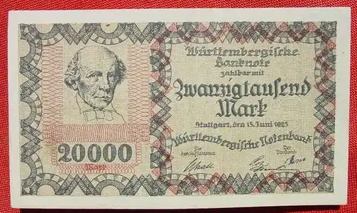 (1045113) 20.000 Mark Stuttgart 15. Juni 1923. Wuerttembergische Banknote. Sehr gut erhalten ! Siehe Originalbilder