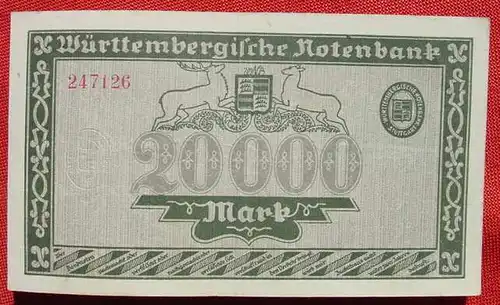 (1045113) 20.000 Mark Stuttgart 15. Juni 1923. Wuerttembergische Banknote. Sehr gut erhalten ! Siehe Originalbilder