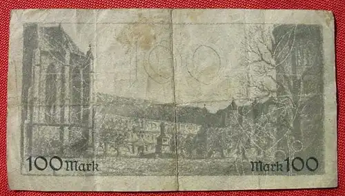 () Kassenschein 100 Mark. Stuttgart 1. Nov. 1922. Format ca. 14 x 8 cm. Stark gebraucht, aber keine Risse u. keine Klebestellen
