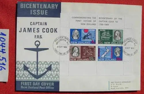 Neu ! Versandkosten ab Euro 2,50 () New Zealand Post Office. 9 Oct 1969. First Day Cover Captain James Cook. Wellington N.Z. # FDC  Sehr gut erhalten.
