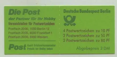() Ein Markenheft zu 3 DM mit Berlin-Marken. Unbenutzt. TOP Erhaltung. Vermutlich selten. (evtl. 3 weitere Heftchen dieser Ausgabe billigst abzugeben, bitte günstigen Gesamtpreis erfragen) 