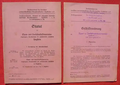 (1006028) 1934 "Statut des Spar- und Darlehenskassenvereins Ungstein". 32 S., u. 12 S.,