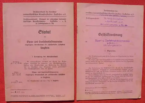 () 1934 &quot;Statut des Spar- und Darlehenskassenvereins Ungstein&quot;. 32 S., u. 12 S.,