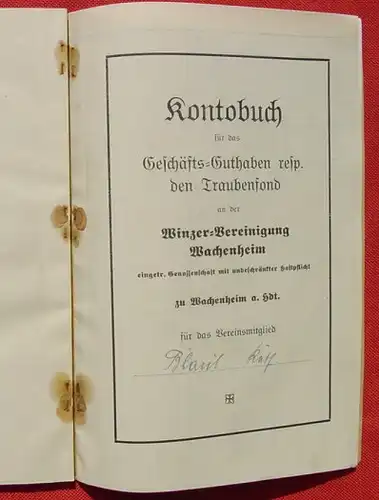 (1006029) "Statut der Winzer-Vereinigung Wachenheim zu Wachenheim a. Hdt". 1934-35