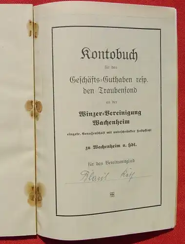 () "Statut der Winzer-Vereinigung Wachenheim zu Wachenheim a. Hdt". 1934-35