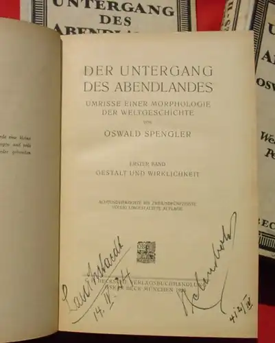 () Spengler. Der Untergang des Abendlandes. Ueber 1.200 S., 1922-23. Beck, Muenchen