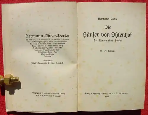 () Hermann Loens "Die Haeuser von Ohlenhof". Sponholtz-Verlag, Hannover 1922