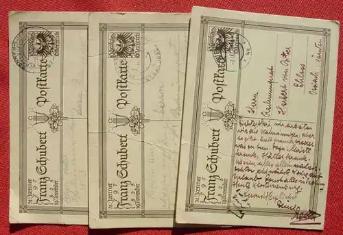 (1046220) Gedenk-Postkarten, 3 x Franz Schubert, Gebrauchsspuren, zum Teil Knicke, siehe bitte Bilder
