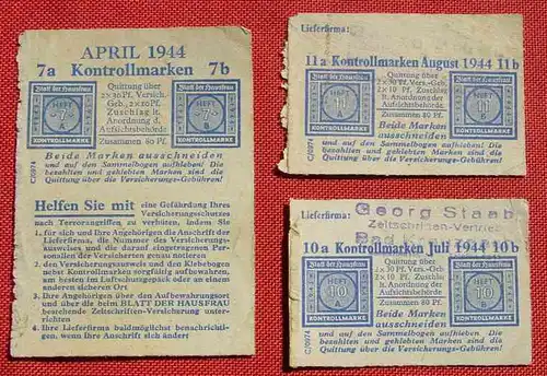 (1046268) Kontrollmarken 1944, Quittungen, siehe bitte Bilder