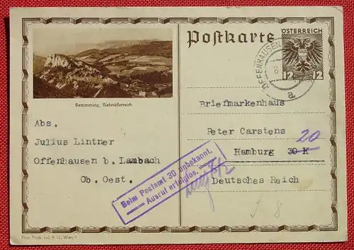 () Postkarte, Semmering, Offenhausen, 1937, Stpl. "unbekannt", siehe bitte Bilder