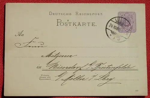 (1046274) Postkarte Deutsche Reichspost, Luebeck 1889, siehe bitte Bilder
