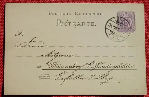 () Postkarte Deutsche Reichspost, Luebeck 1889, siehe bitte Bilder