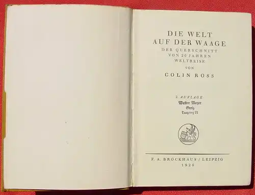 Ross, 'Die Welt auf der Waage'. 192 S., Leipzig 1929 (0370175)