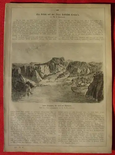 (0101125) Robinson Crusoe. Bericht aus Gartenlaube von 1871 mit Bild. Von Plankenau