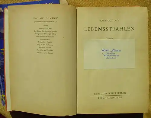 () "Lebensstrahlen". Hans Dominik. Science-Fiction-Abenteuer. Gebrueder Weiss, Berlin-Muenchen