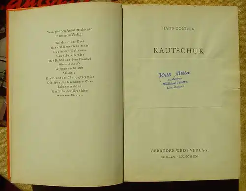 (1005146) "Kautschuk". Hans Dominik. Science-Fiction-Abenteuer. Gebrueder Weiss, Berlin-Muenchen