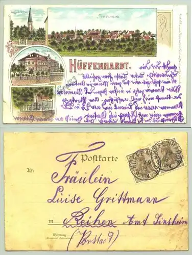 (74928-011) Ansichtskarte. "Gruss aus Hüffenhardt". Beschrieben u. postalisch gelaufen mit Marke u. Stempel v. 1903