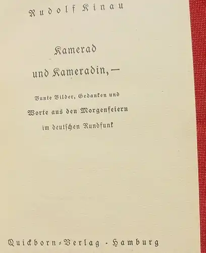 () Kinau "Kamerad und Kameradin" ... aus den Morgenfeiern im deutschen Rundfunk 1939