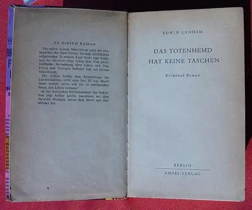 (1012058) Lanham "Das Totenhemd hat keine Taschen". Kriminalroman. 1955 Amsel-Verlag, Berlin