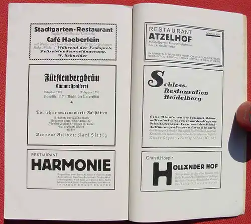 () "Heidelberger Festspiele 1928" Festspielbuch. Verlag Das Theater, Berlin-Schoeneberg