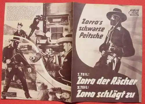 ()  "Zorro's schwarze Peitsche". Das Neue Filmprogramm. Filmprogramm aus den 1950-er Jahren. Klemmer-Druck. Geringe Faltspuren.