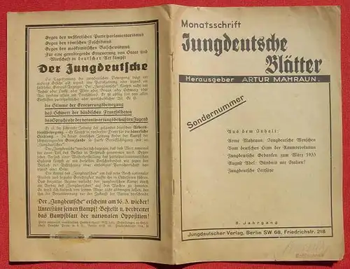 () Mahraun "Jungdeutsche Blaetter" .... Gedanken zum Maerz 1933. Jungdeutscher Verlag, Berlin